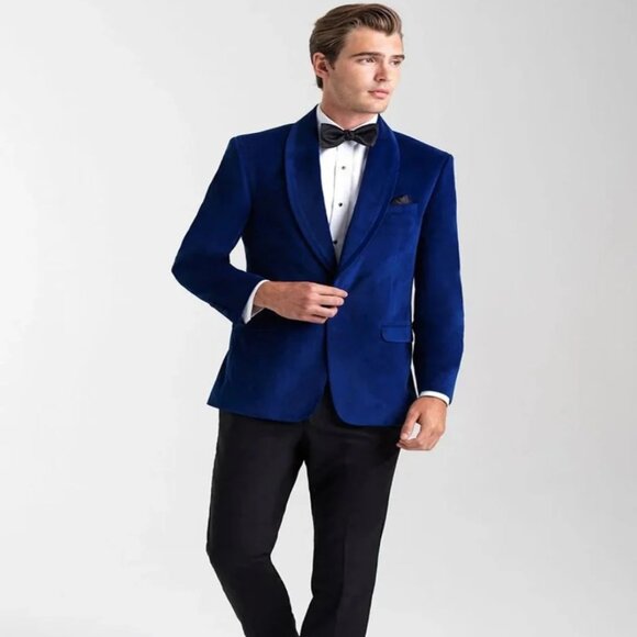 Velvet Blazer - Mens Blazer - Dinner Jacket "Venice" Sapphire Blue Velvet Dinner